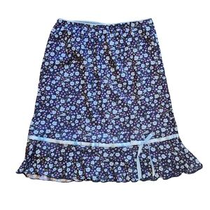 Cherokee Navy Floral A-Line Skirt Y2K Era Frilly - Blues Bow Detail Girls Size 7